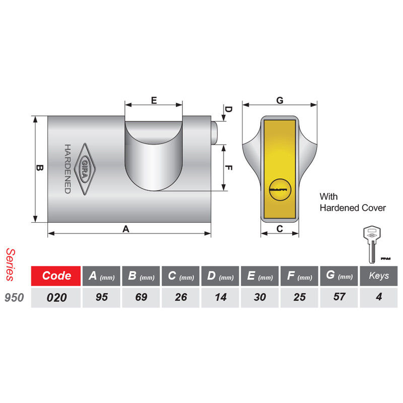قفل کتابی گیرا Gira950 95mm کد 020