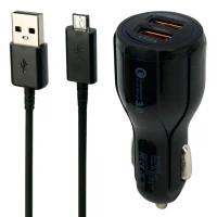 شارژر فندکی فست شارژ Samsung 9-23 QC3 + کابل میکرو یو اس بی