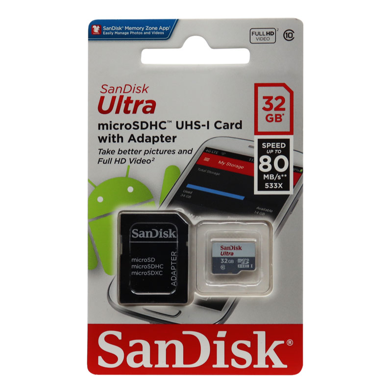 رم میکرو 32 گیگ سندیسک Sandisk Ultra 533X C10 U1 80MB/s + خشاب