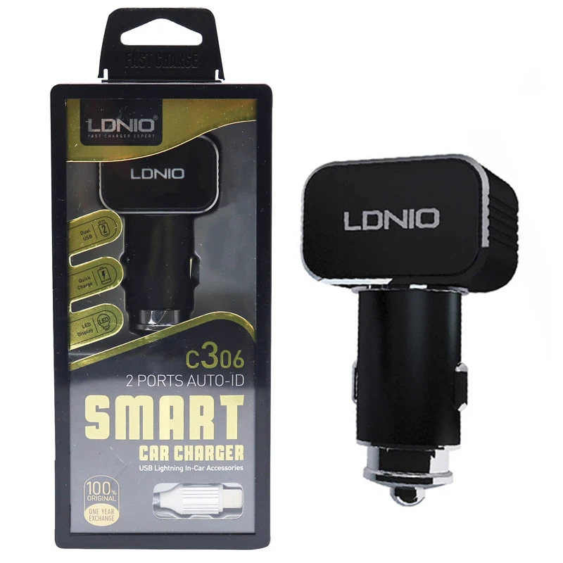 شارژر فندکی LDNIO C306 3.6A + کابل آیفونی