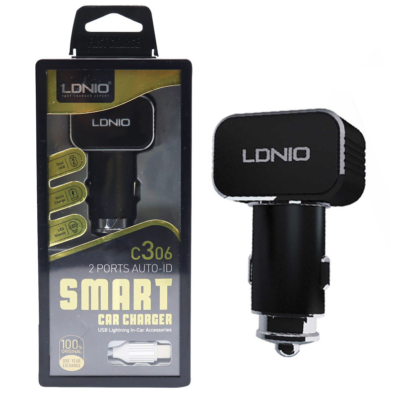 شارژر فندکی LDNIO C306 3.6A + کابل آیفونی