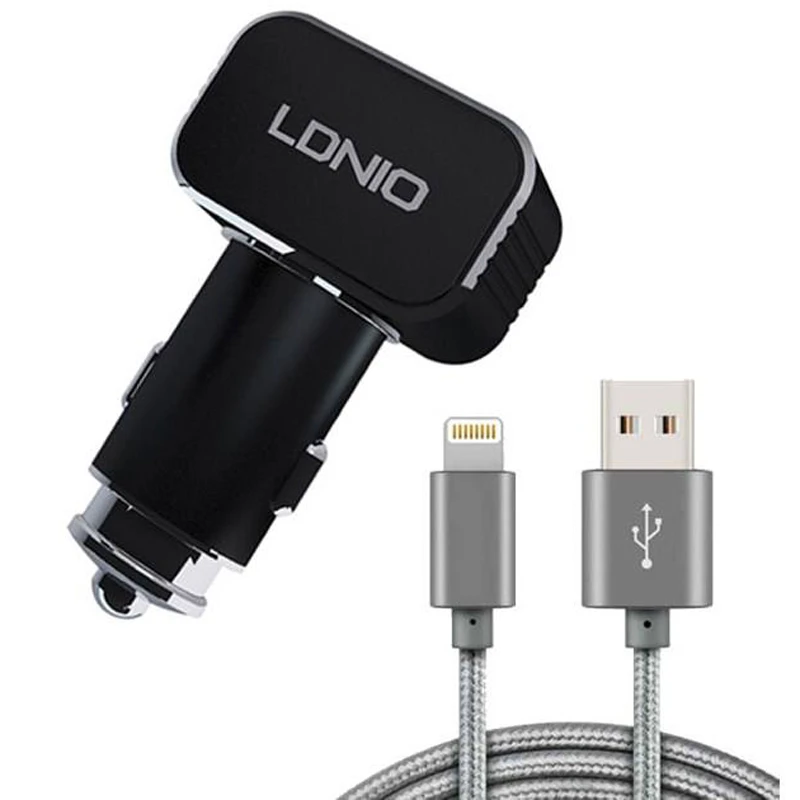 شارژر فندکی LDNIO C306 3.6A + کابل آیفونی