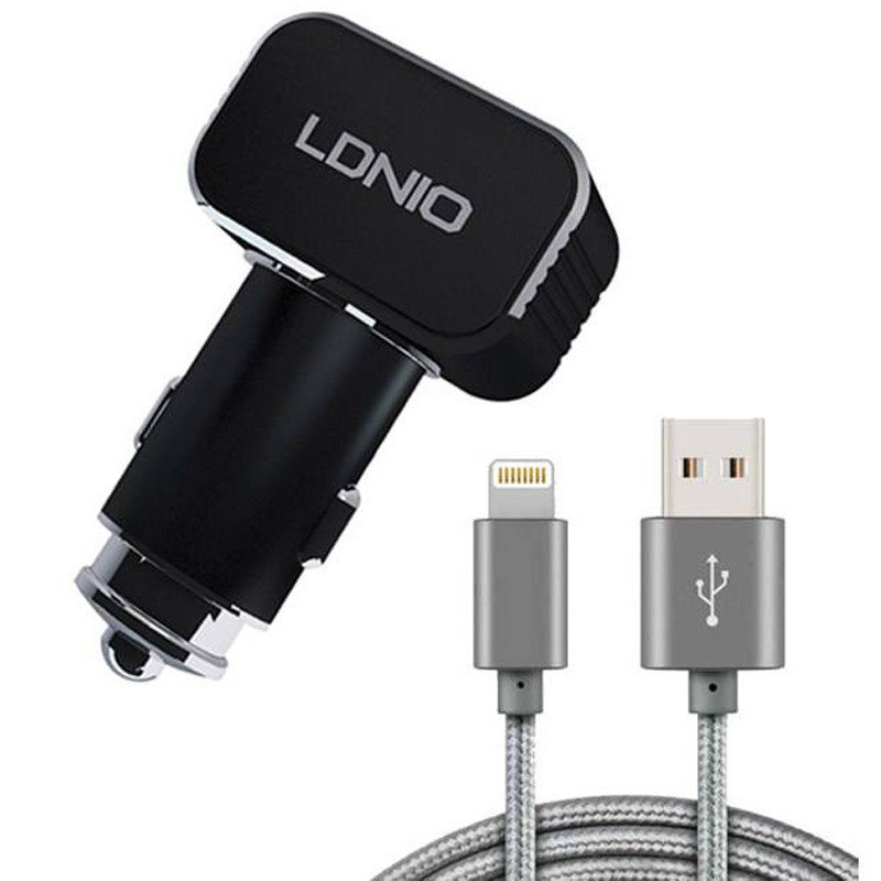 شارژر فندکی LDNIO C306 3.6A + کابل آیفونی