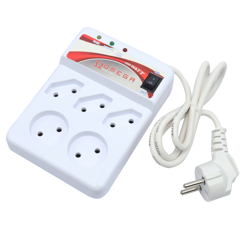 محافظ برق تلویزیون و یخچال فریزر 5 خانه کلید دار امگا با کابل 1/3 متری