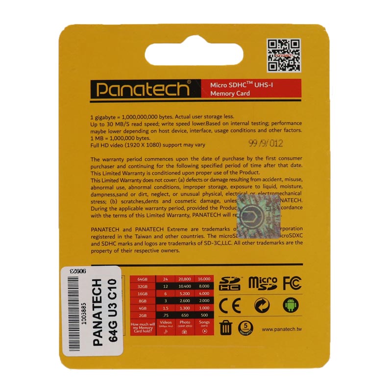 رم میکرو 64 گیگ پاناتک Panatech Extreme U3 C10 بدون خشاب