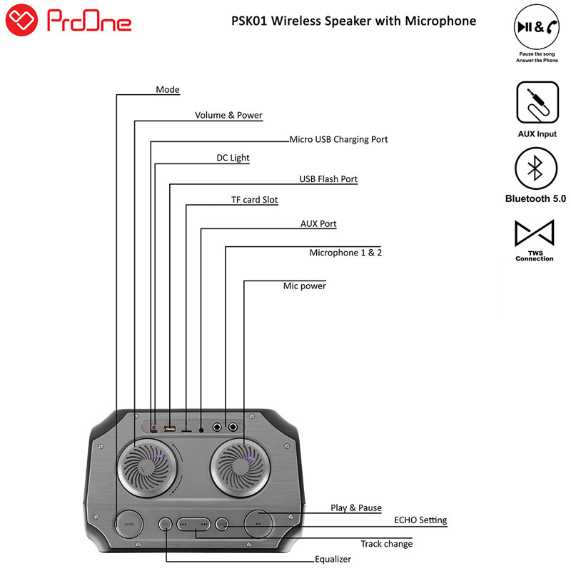 اسپیکر بلوتوثی رم و فلش خور ProOne PSB4915 PSK01 + میکروفن