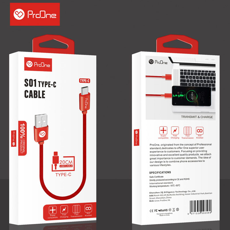 کابل کوتاه تایپ سی ProOne S01 Series PCC130 20cm