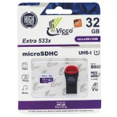 رم میکرو 32 گیگ ویکومن Vicco Man Extra 533X U1 C10 80MB/s + رم ریدر