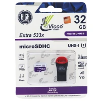 رم میکرو 32 گیگ ویکومن Vicco Man Extra 533X U1 C10 80MB/s + رم ریدر