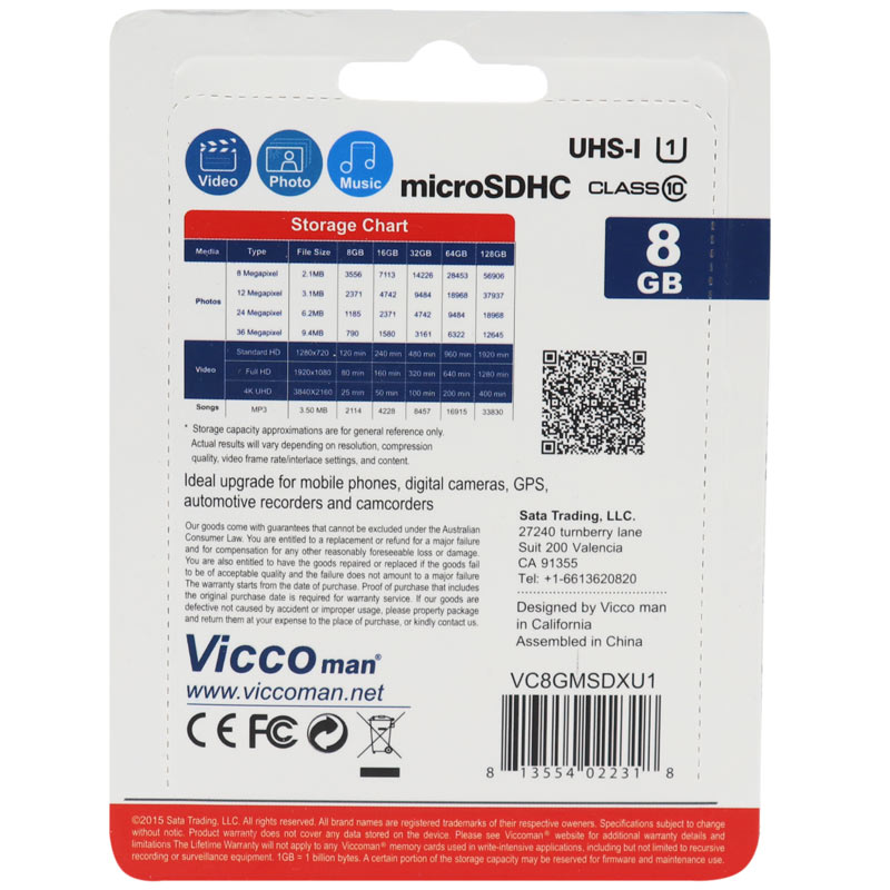 رم میکرو 8 گیگ ویکومن Vicco Man Extra 433X U1 C10 65MB/s بدون خشاب