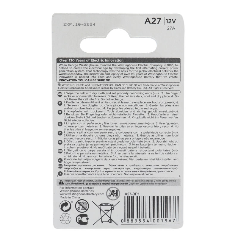 باتری WestingHouse Alkaline 12V A27