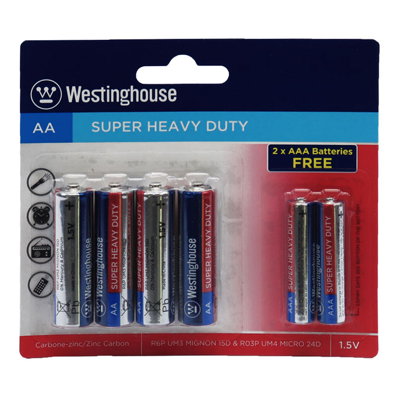 پک 4+2 باتری قلمی و نیم قلمی WestingHouse Super Heavy Duty 1.5V