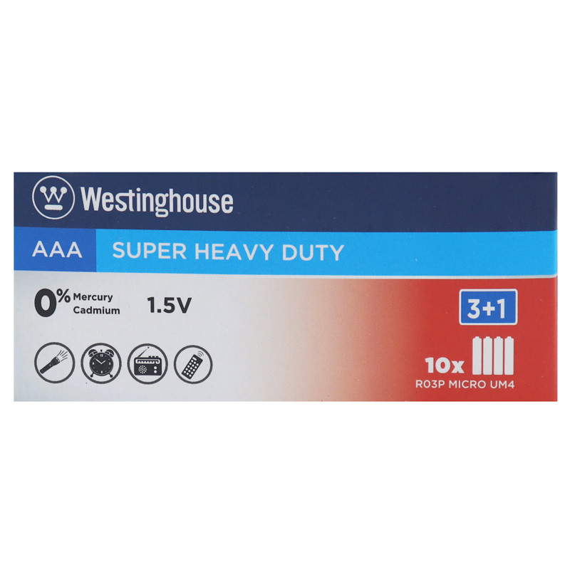 باتری چهارتایی نیم قلمی WestingHouse Super Heavy Duty 1.5V AAA بسته 40 عددی