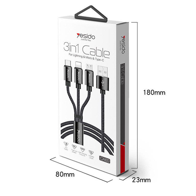 کابل 3 سر Yesido CA-60 2.4A 1.2m