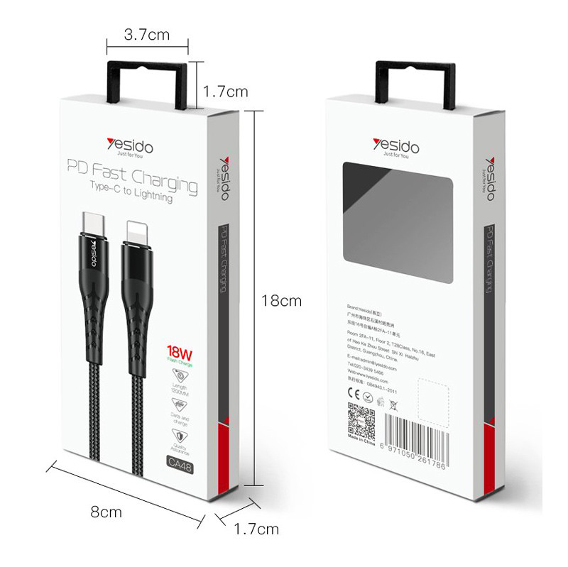 کابل تبدیل فست شارژ Yesido CA-48 Type-C to Lightning 2A 1.2m