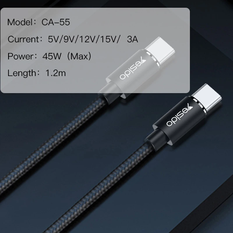 کابل تبدیل Yesido CA55 Type-C to Type-C 3A 1.2m