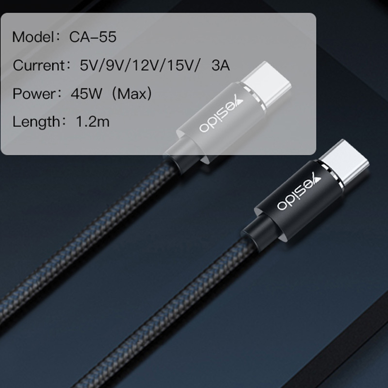 کابل تبدیل Yesido CA55 Type-C to Type-C 3A 1.2m