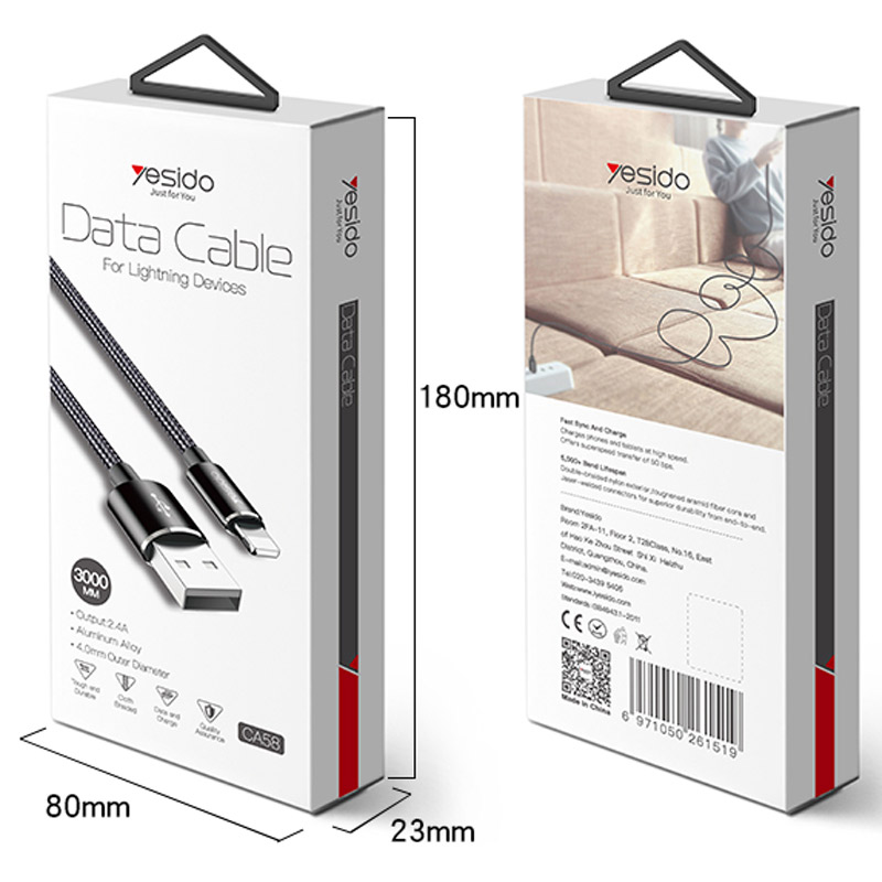 کابل آیفونی Yesido CA58 2.4A 3m