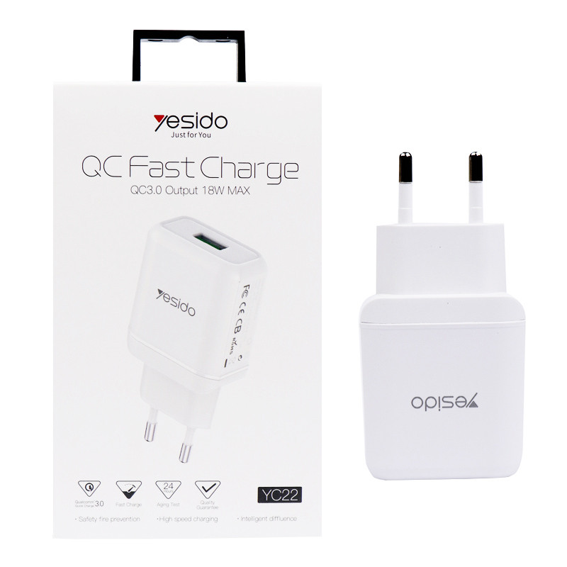 کلگی فست شارژ Yesido YC22 QC3 3A 18W