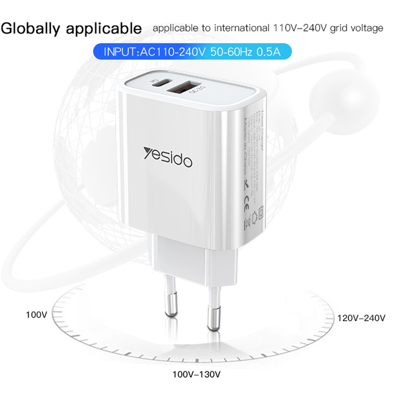 کلگی فست شارژ Yesido YC24 QC3 3A 18W
