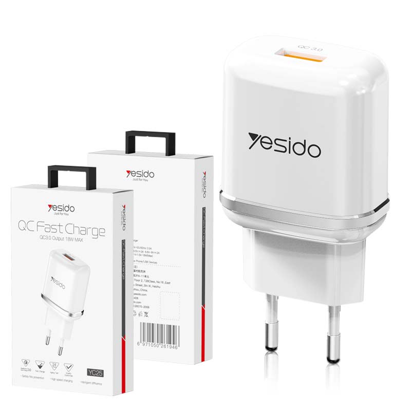 شارژر دیواری فست شارژ Yesido YC25 QC3 18W
