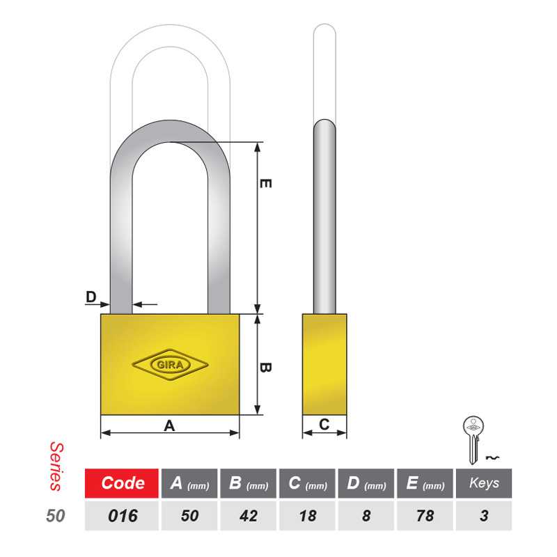 قفل آویز گیرا Gira50 50mm کد 016