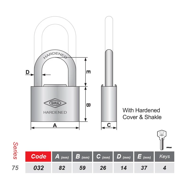 قفل آویز گیرا Gira75 82mm کد 032