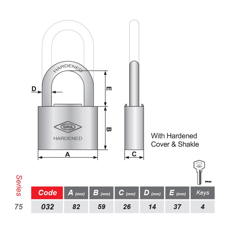 قفل آویز گیرا Gira75 82mm کد 032