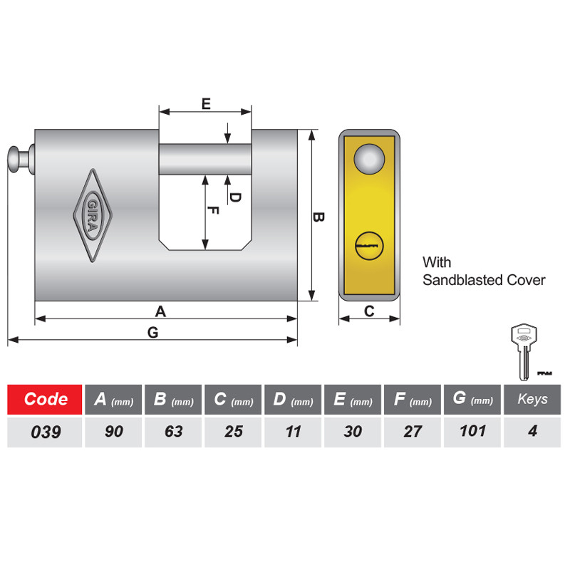 قفل کتابی پاترول روکشدار گیرا Gira900 90mm کد 039