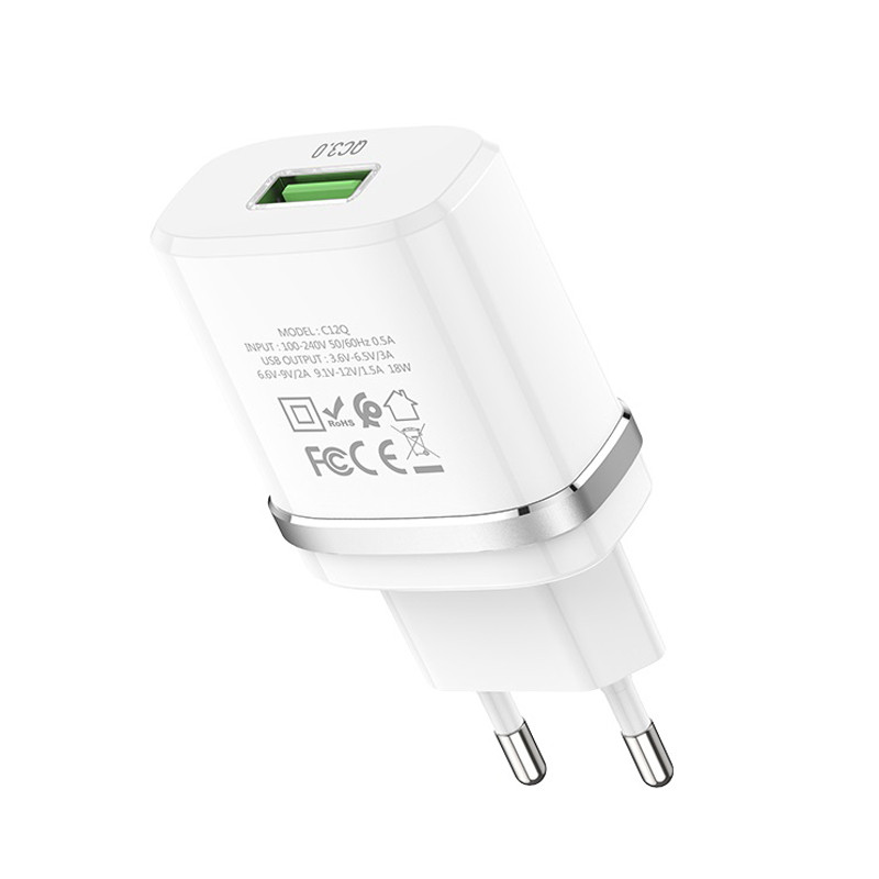 شارژر دیواری فست شارژ Hoco C12Q QC3 18W (گارانتی12ماهه)