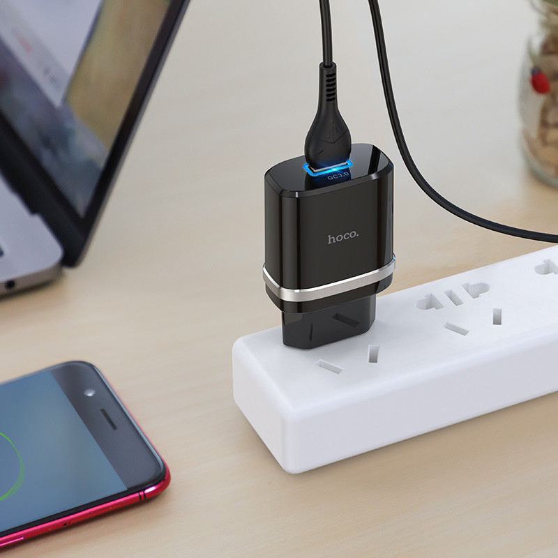 شارژر دیواری فست شارژ Hoco C12Q QC3 18W + کابل microUSB (گارانتی 12 ماهه)