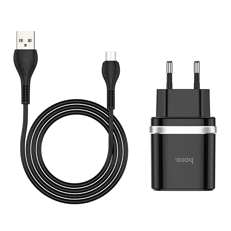 شارژر دیواری فست شارژ Hoco C12Q QC3 18W + کابل microUSB (گارانتی 12 ماهه)