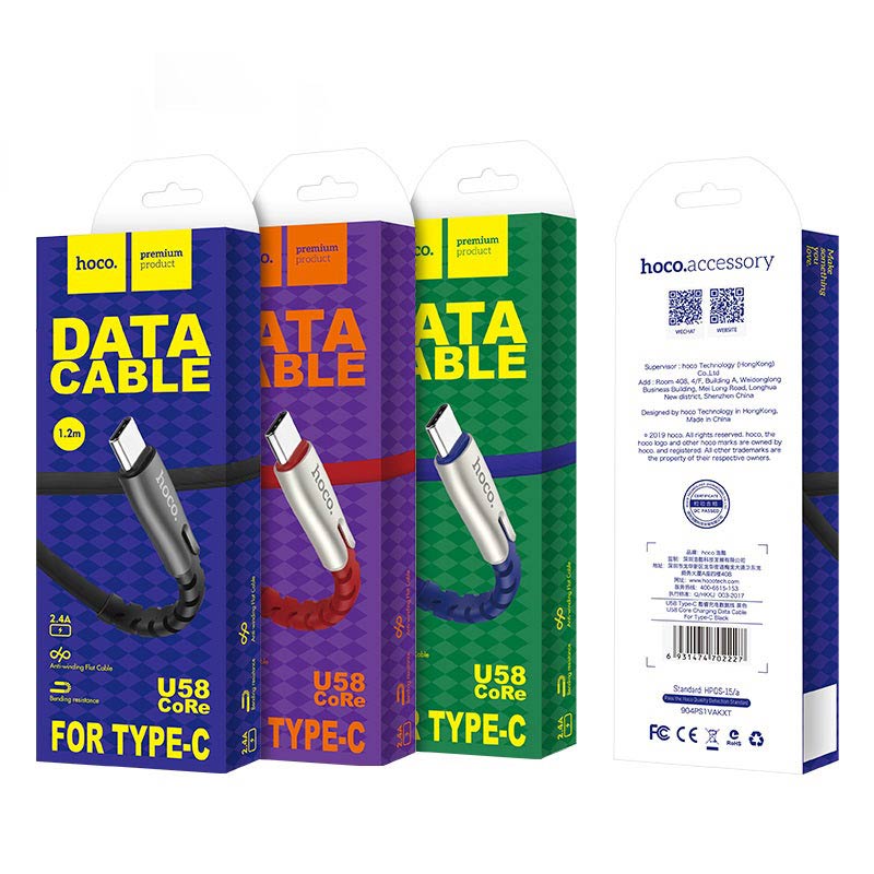 کابل Type-C هوکو Hoco U58 2.4A 1.2m (گارانتی 12 ماهه)