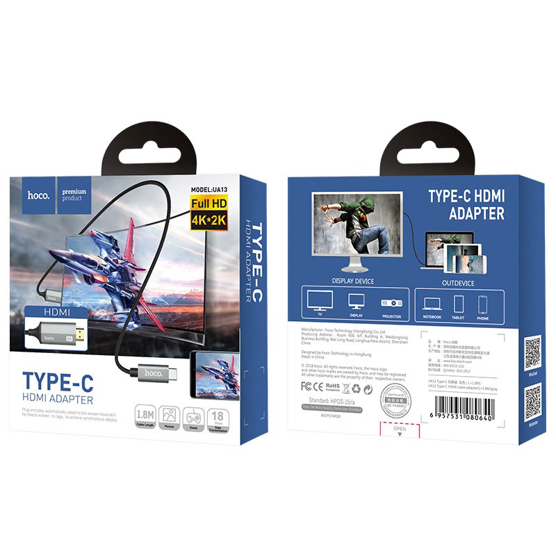 کابل تبدیل Hoco UA13 Type-C to HDMI 1.8m