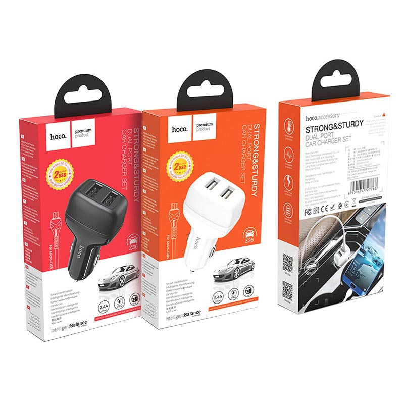 شارژر فندکی Hoco Z36 2.4A + کابل microUSB (گارانتی 12 ماهه)