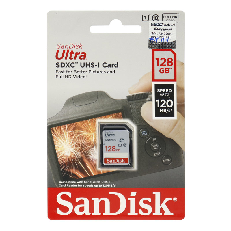 رم اس دی 128 گیگ سن دیسک SanDisk Ultra U1 C10 120MB/s