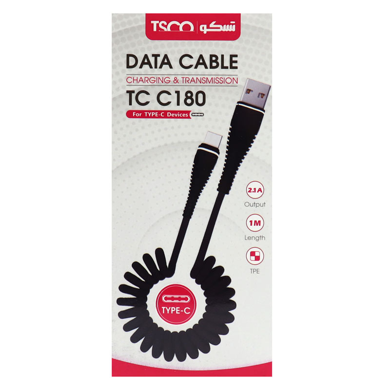 کابل فنری تایپ سی TSCO TC C180 2.1A 1m