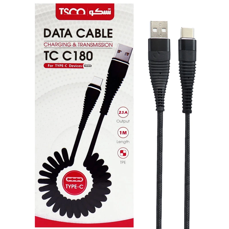 کابل فنری تایپ سی TSCO TC C180 2.1A 1m