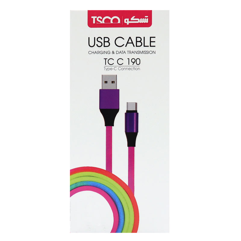 کابل کنفی TSCO TC C190 Type-C 2.1A 1m رنگی