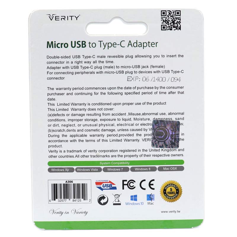 تبدیل Verity A306 MicroUSB To Type-C
