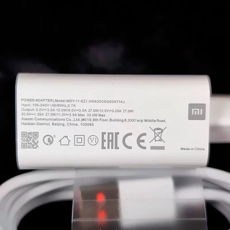 شارژر دیواری فست شارژ Xiaomi Note 9 Pro MDY-11-EZ QC PD 3A 33W سرجعبه + کابل Type-C