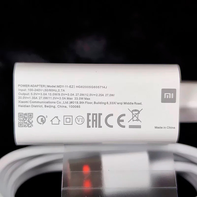 شارژر دیواری فست شارژ Xiaomi Note 9 Pro MDY-11-EZ QC PD 3A 33W سرجعبه + کابل Type-C