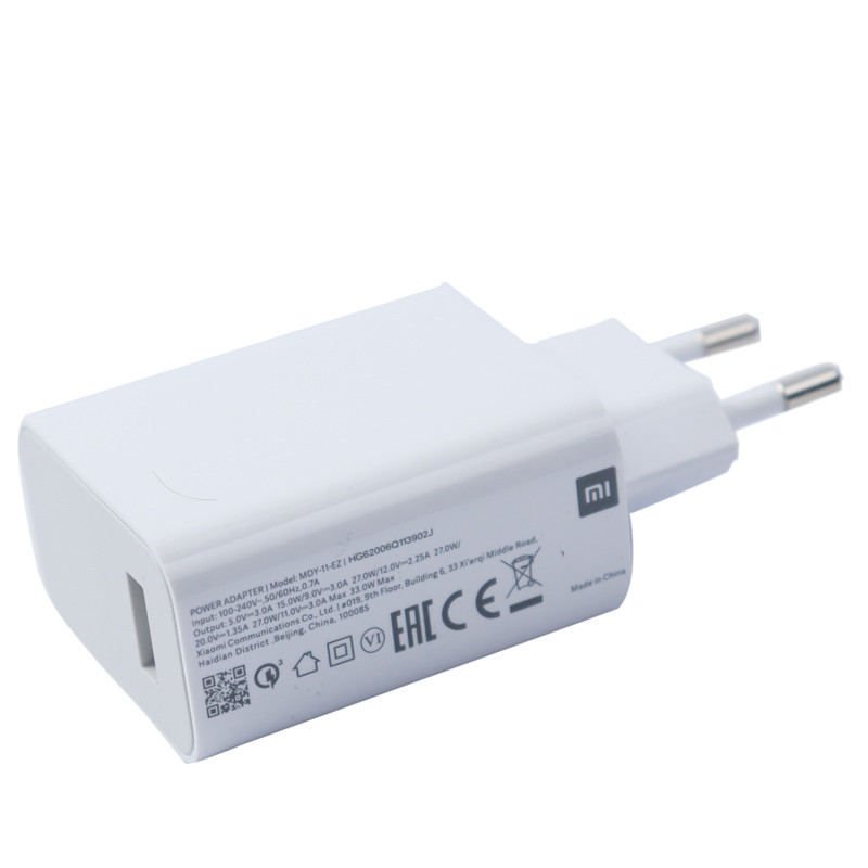 شارژر دیواری فست شارژ Xiaomi Note 9 Pro MDY-11-EZ QC PD 3A 33W سرجعبه + کابل Type-C