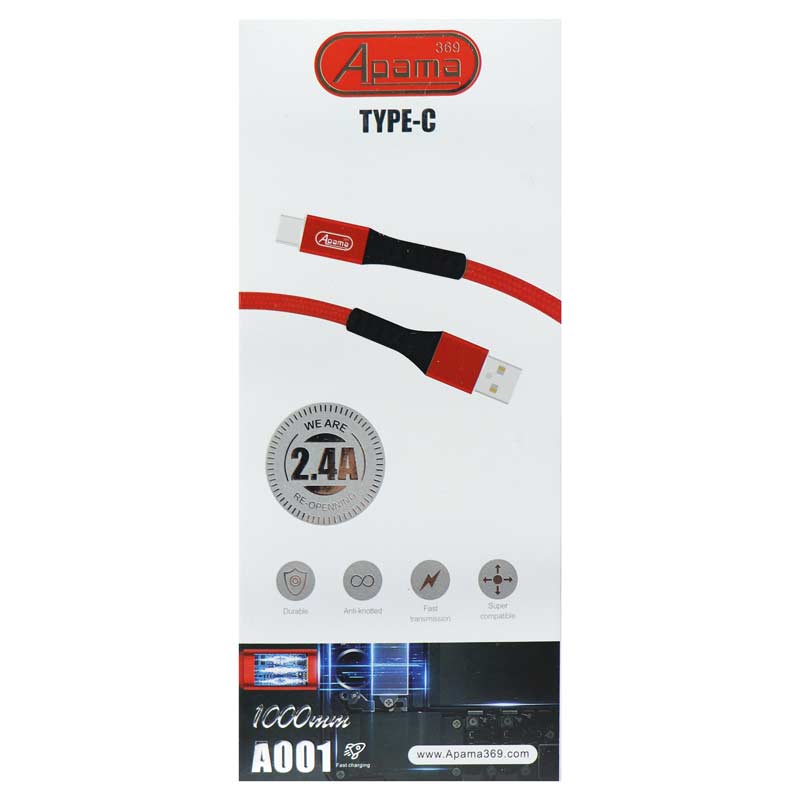 کابل Apama A001 2.4A 1m Type-C پوست ماری