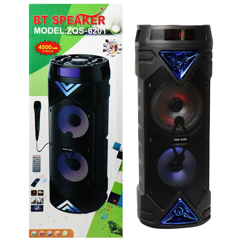 اسپیکر چمدانی رم و فلش خور BT ZQS-6203 +میکروفون و ریموت کنترل