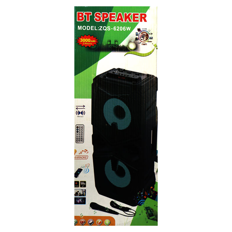 اسپیکر چمدانی رم و فلش خور BT ZQS-6205W +میکروفون و ریموت کنترل