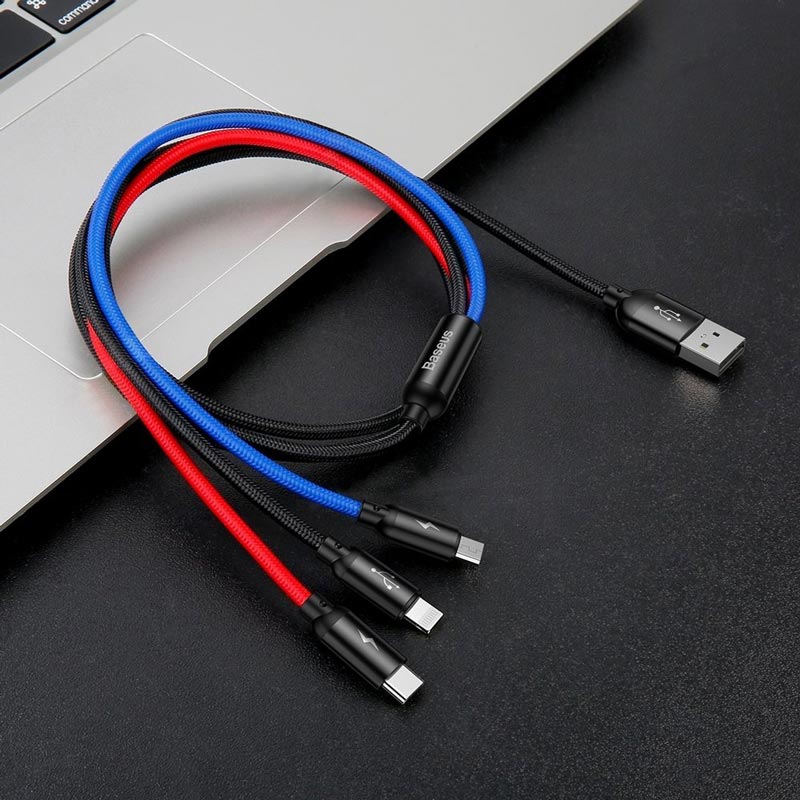 کابل 3 سر فست شارژ Baseus CAMLT-BSY01 3A 1.2m