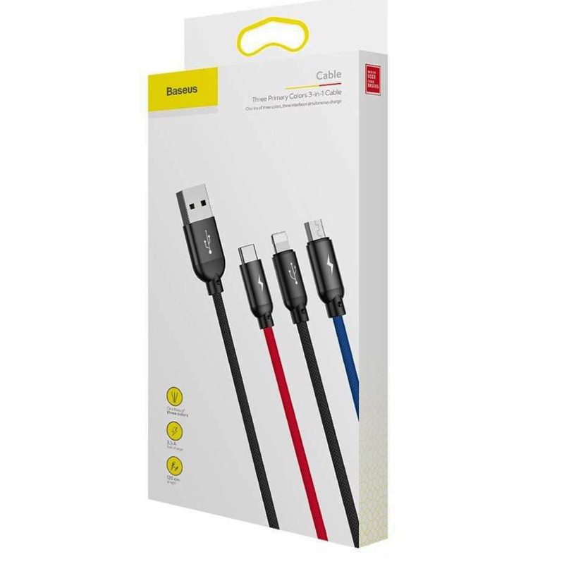 کابل 3 سر فست شارژ Baseus CAMLT-BSY01 3A 1.2m