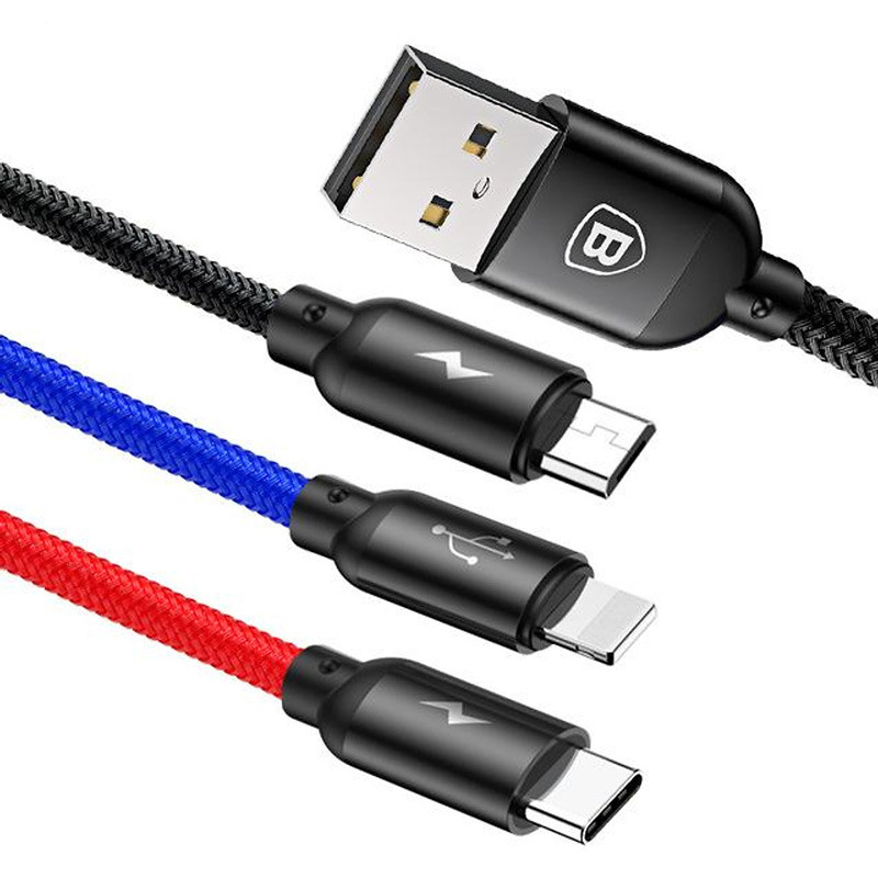 کابل 3 سر فست شارژ Baseus CAMLT-BSY01 3A 1.2m
