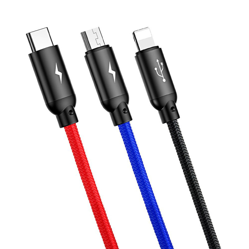 کابل 3 سر فست شارژ Baseus CAMLT-BSY01 3A 1.2m